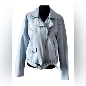 Baby blue leather jacket